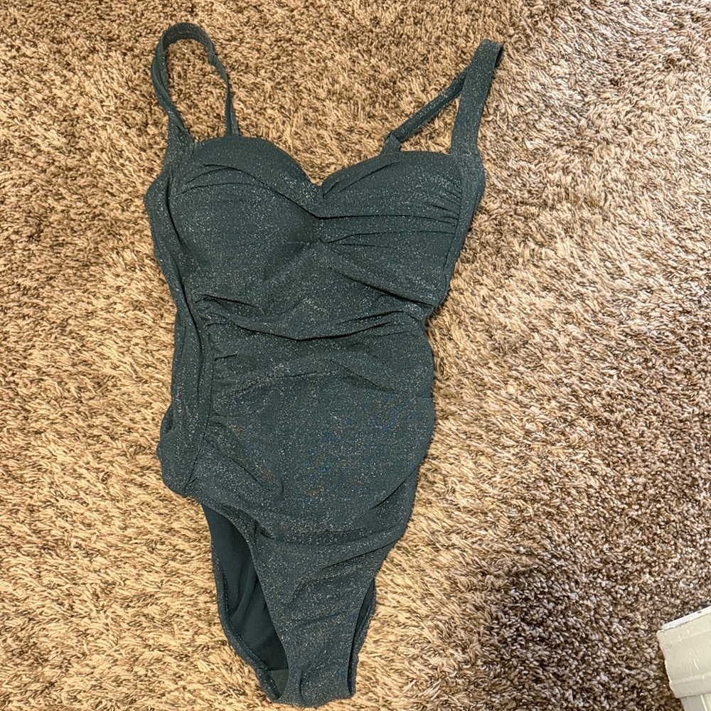 Nip tuck brand Joanne Helios glitter one piece swimsuit.. teal color!
